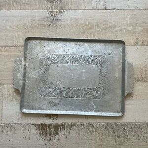 Vintage EMPC Intaglio Forged Aluminum Serving Tray Dessert Cake Tray Flowers